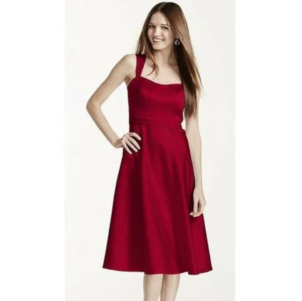 David's Bridal Satin Wide Strap Tea Length Dress